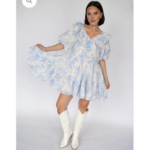 Floral Blue and White Dress - Picture 3 of 6